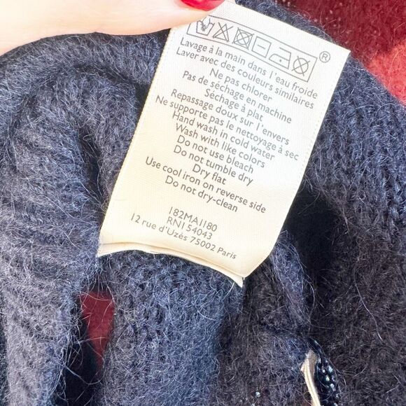 Sézane Paris Multi-Color Chevron Pom-Pom Mohair Wool Sweater Women’s Size Small - Picture 8 of 10